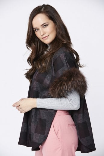 Brown Cashmere Blend and Fox Fur Trim Top