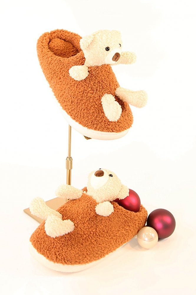 JAYLEY Brown Childrens Faux Fur Slippers