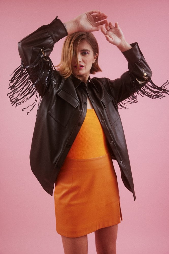 JAYLEY Eco Faux Leather Shirt Jacket