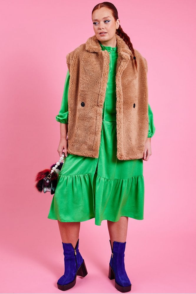 JAYLEY Brown Faux Shearling Midi Vest