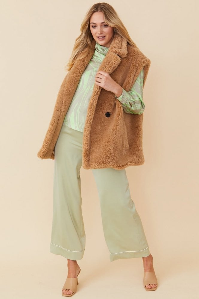 JAYLEY Brown Faux Shearling Midi Vest