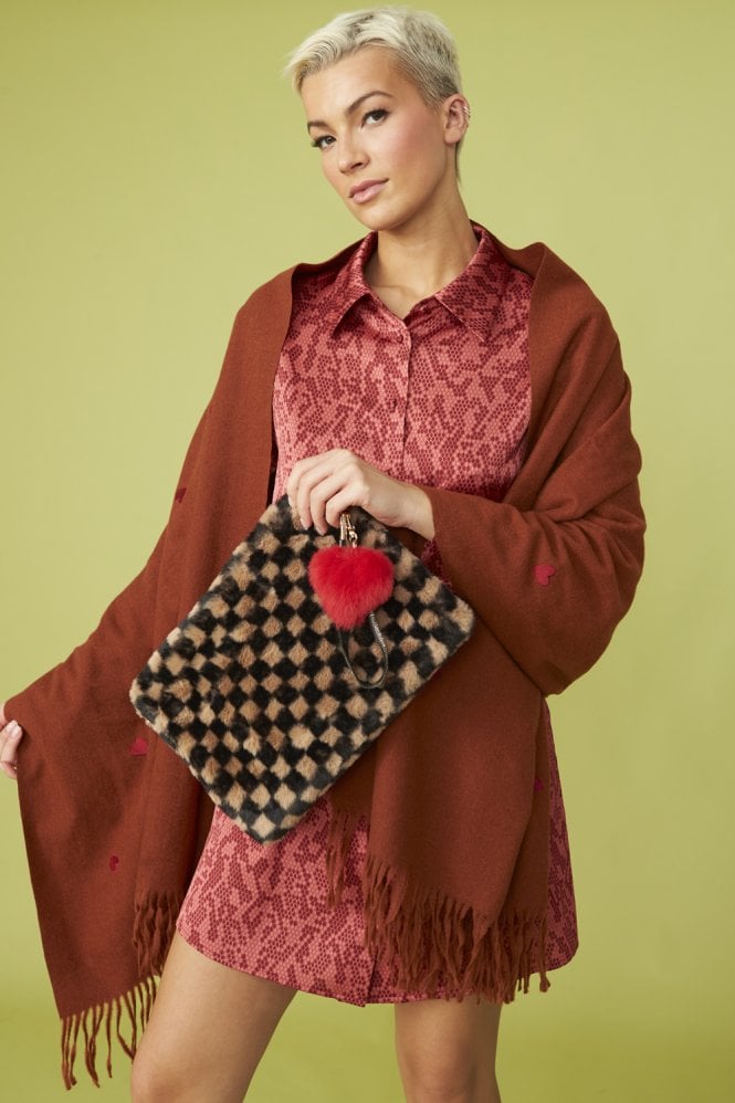 JAYLEY Brown Luxury Checkered Faux Fur Bag