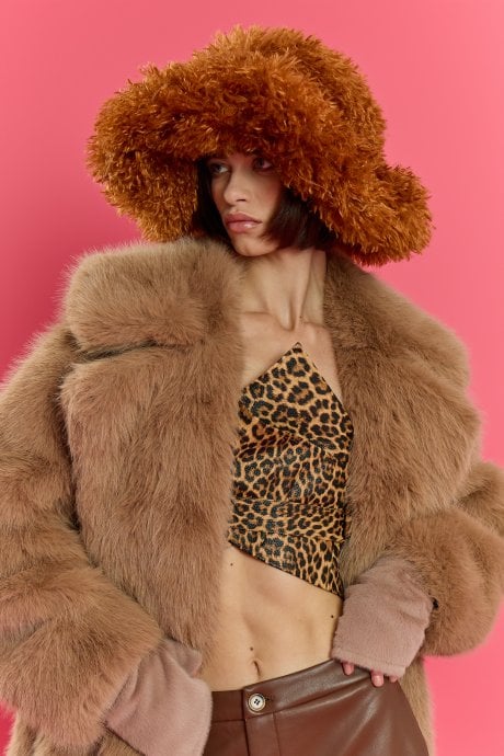 Brown Oversized Bamboo Fur Hat