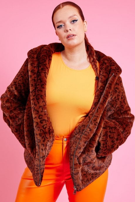 Brown Oversized Faux Fur Jacket