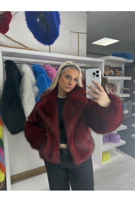 Burgundy Bamboo Blend Faux Fur Cropped Natalie Jacket