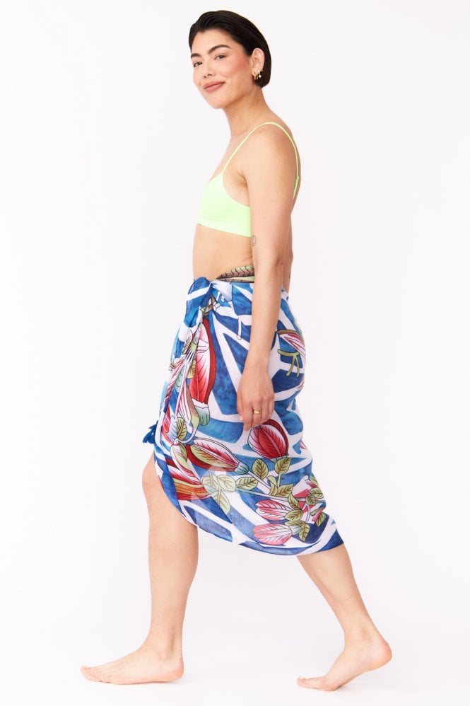 JAYLEY Cashmere and Silk Blend Tropical Print Tassel Sarong Wrap