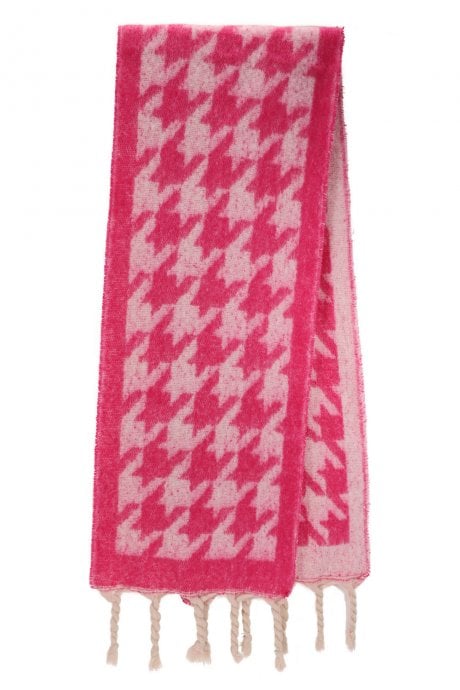 Cashmere Blend Houndstooth Check Scarf In Pink