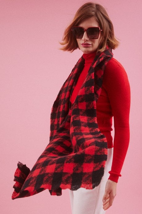 Cashmere Blend Houndstooth Check Wrap