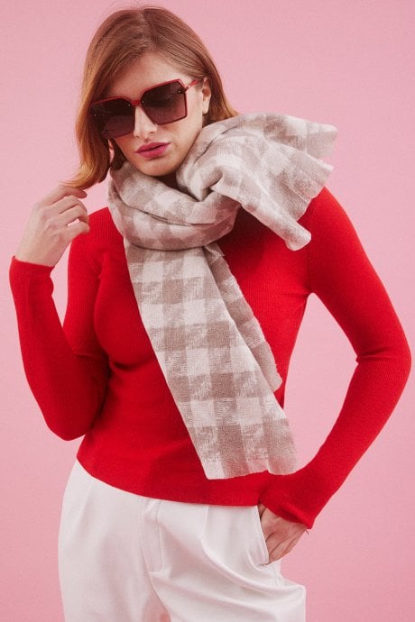 Cashmere Blend Houndstooth Check Wrap