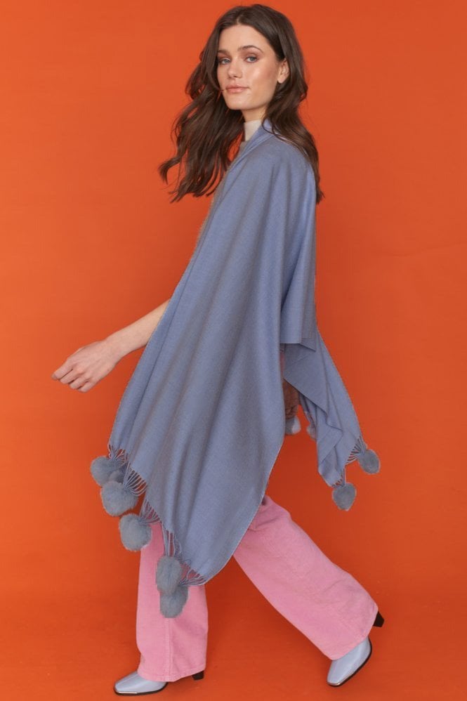 JAYLEY Cashmere blend wrap with love heart poms in Lilac