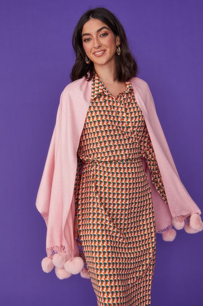 JAYLEY Cashmere blend wrap with love heart poms in Pink