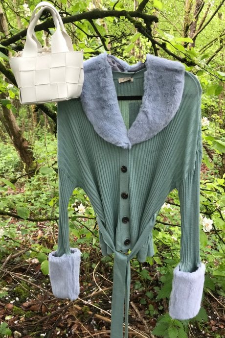 Cashmere Cardigan With Detachable Collar & Cuffs