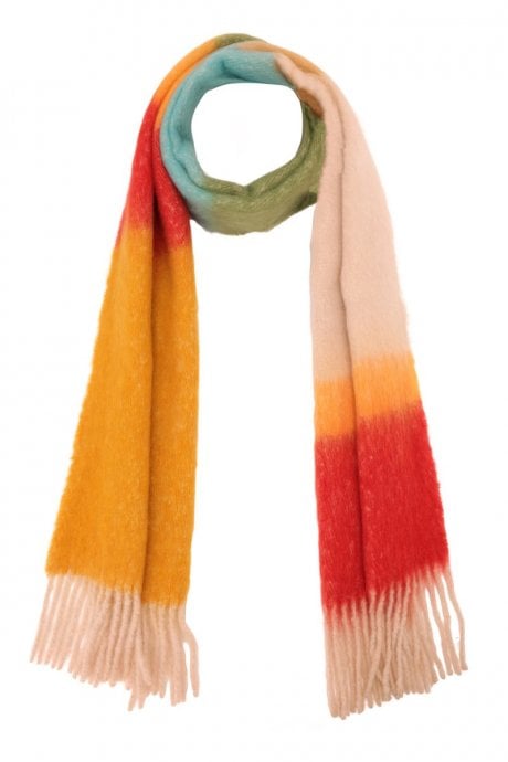 Cashmere Oversized Striped Scarf in Yellow and Blue