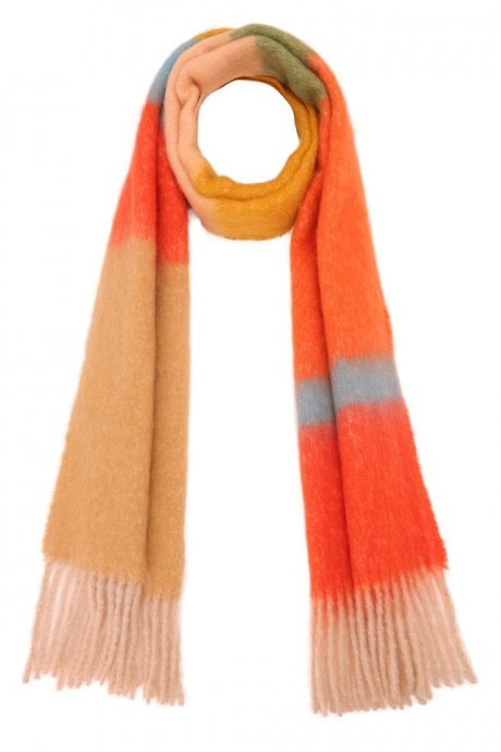 Cashmere Oversized Striped Scarf in Yellow and Orange