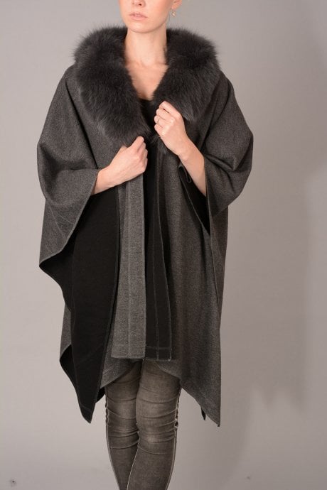 Cashmere Wrap with Fur Collar