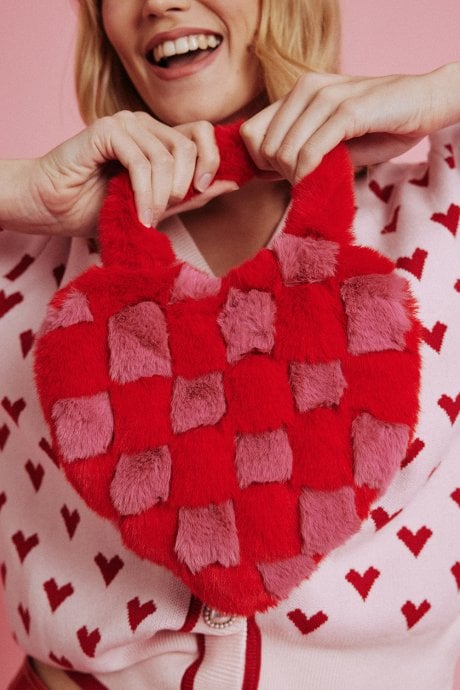 Checkered Love Heart Shoulder Bag
