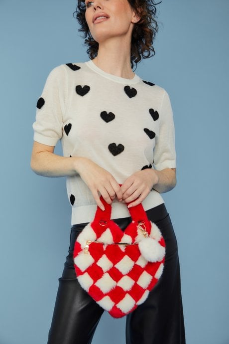 Checkered Love Heart Shoulder Bag