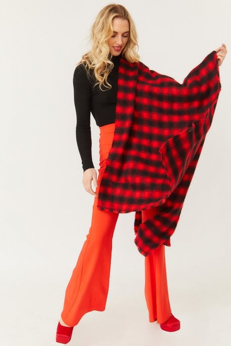 Checkered Red and White Cashmere Scarf