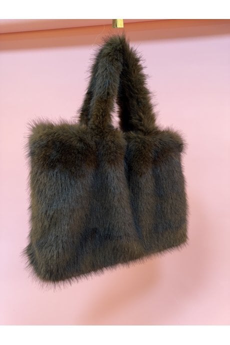 Chocolate Bamboo Blend Faux Fur Large Tote Bag 