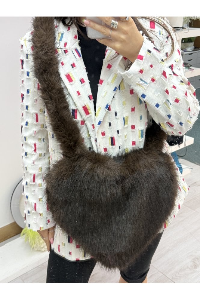 JAYLEY Pink Bamboo Fur Blend Love heart  Crossbody Bag