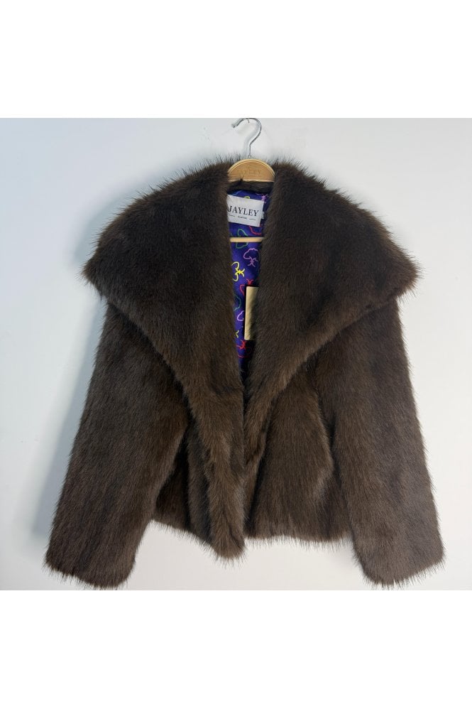 JAYLEY Chocolate Brown Bamboo Blend Faux Fur Jacket