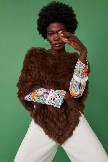 Chocolate Coney Fur Arctic Poncho