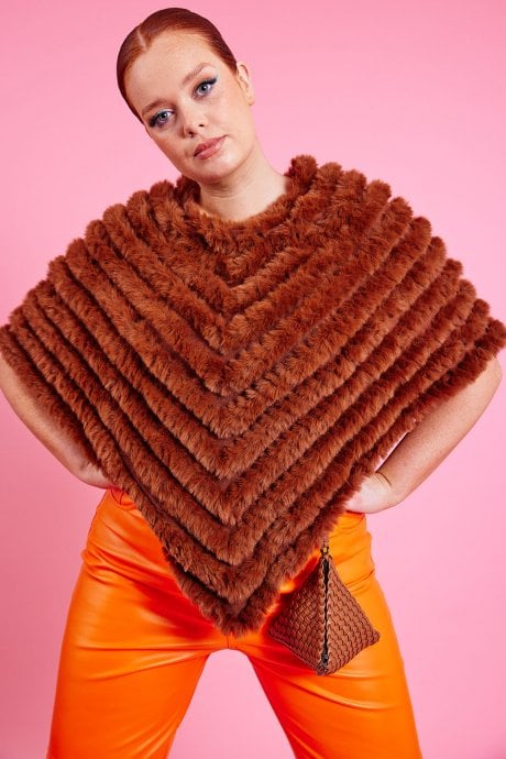 Chocolate Faux Fur Poncho