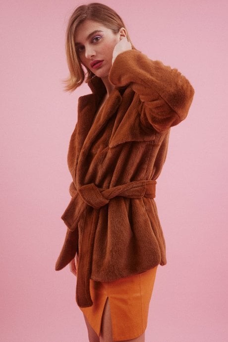 Chocolate Faux Fur Trench Jacket