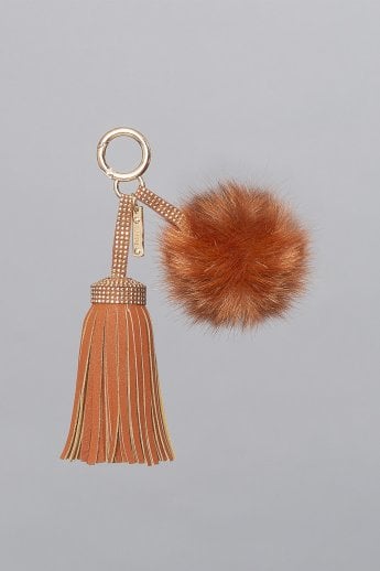 Chocolate Faux Suede Faux Fur Pom Charm