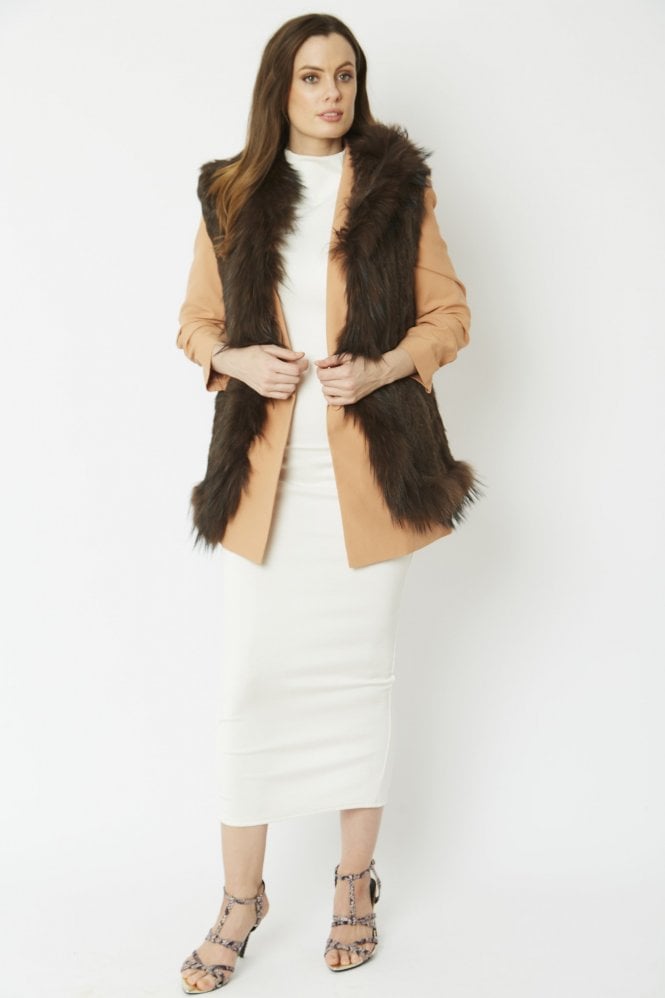 JAYLEY Chocolate Fox and Coney Fur Hooded Gilet