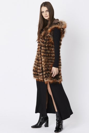 Chocolate Fox Fur Hooded Gilet