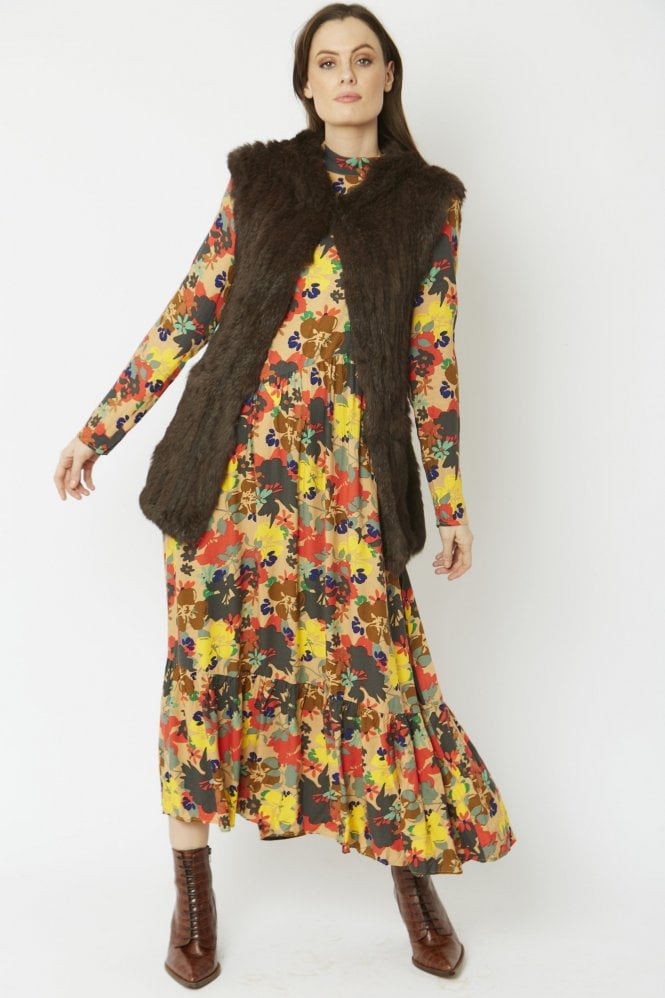 JAYLEY Chocolate Hooded Long Coney Fur Gilet