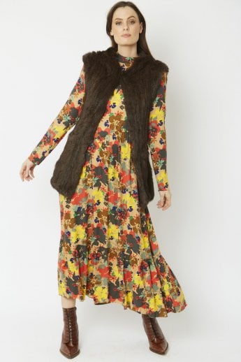 Chocolate Hooded Long Coney Fur Gilet
