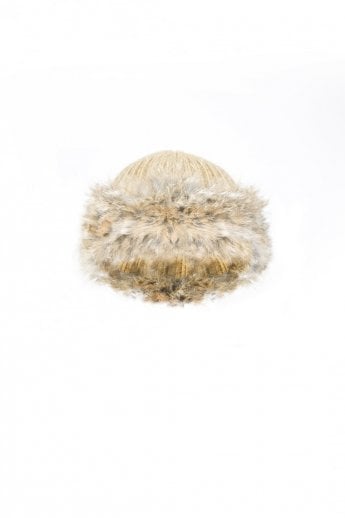 Chocolate Knit Hat with Fur Finish