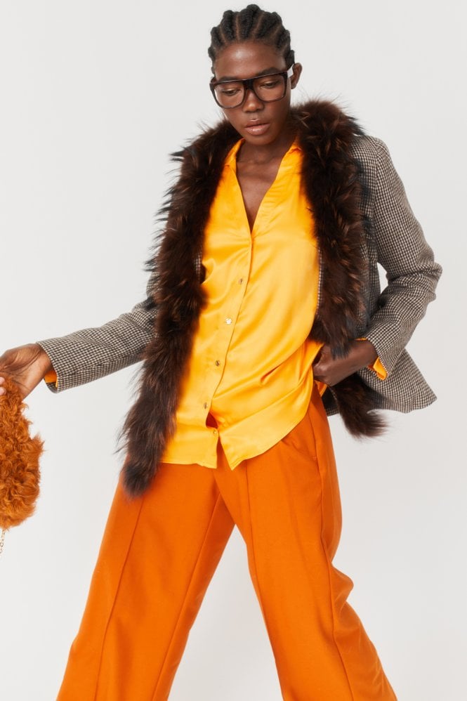 JAYLEY Chocolate Tweed Fox Fur Jacket
