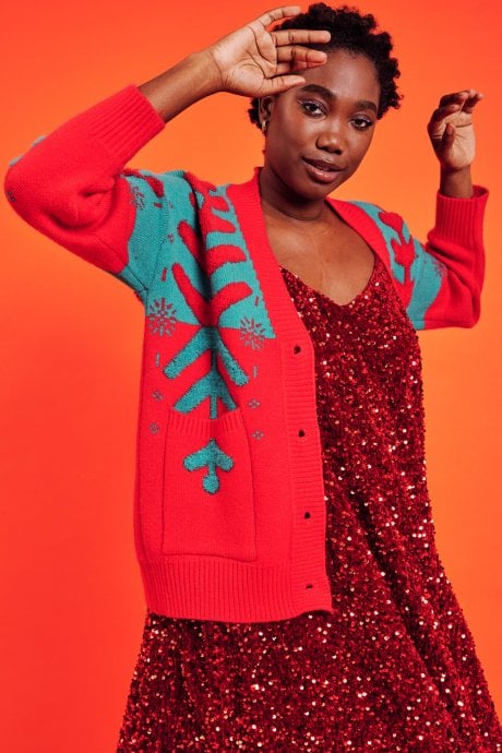 Christmas Tree Red and Green Cashmere Cardigan