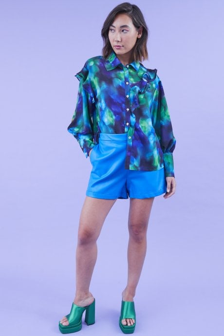 Cleo Silk Blend Ruffle Shirt
