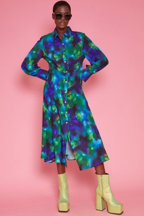 Cleo Silk Blend Shirt Maxi Dress