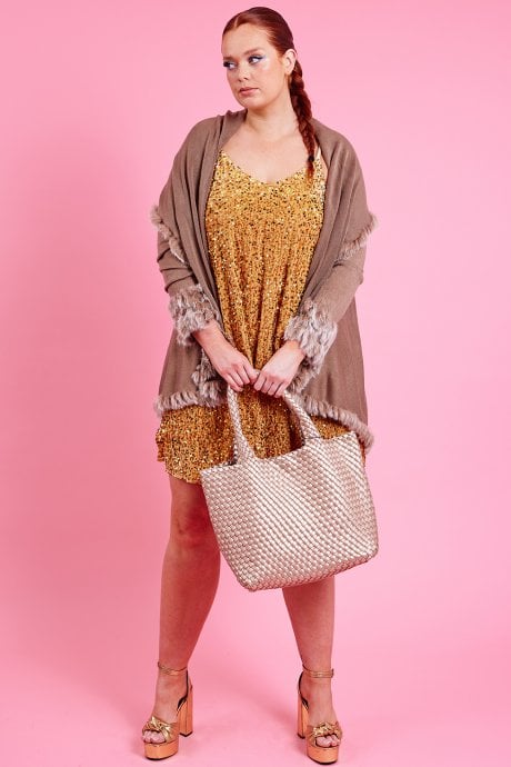 Coney Fur Edged Long Sleeve Cape