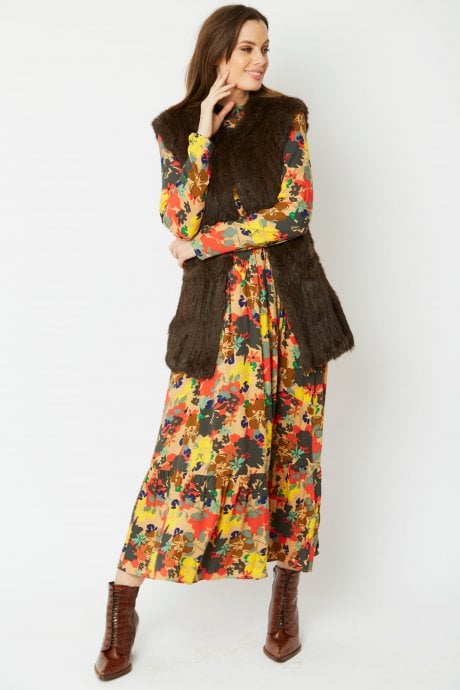 Coney Fur Hooded Long Gilet