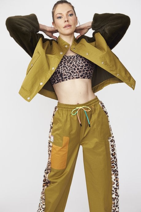 Contrasting Green Faux Fur Bomber Jacket