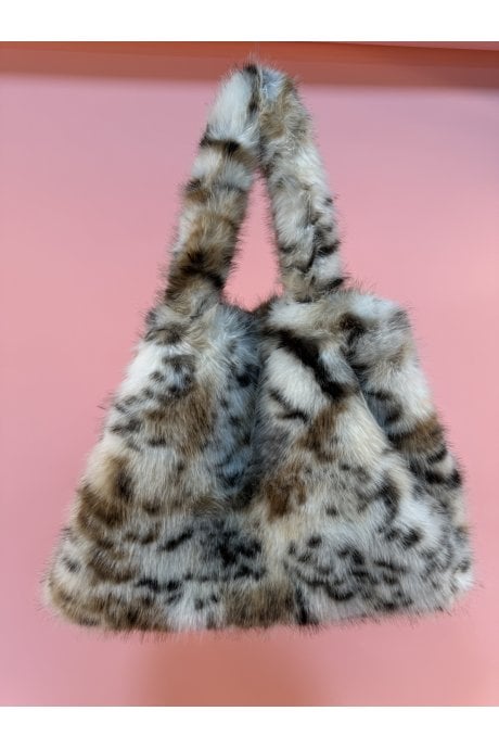 Cream Animal Print  Bamboo Blend Faux Fur Large Tote Bag 
