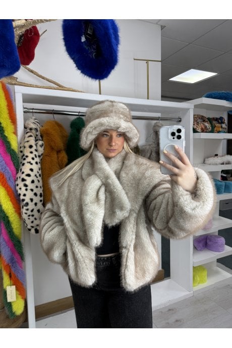 Cream Bamboo Blend Faux Fur Jacket