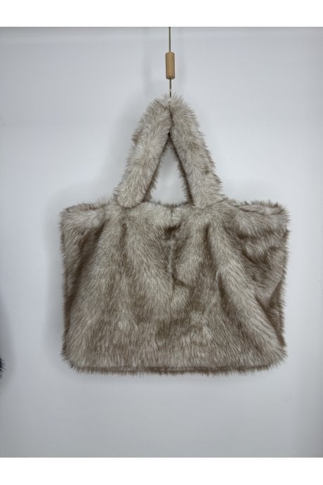 Cream Bamboo Blend Faux Fur Large Tote Bag 