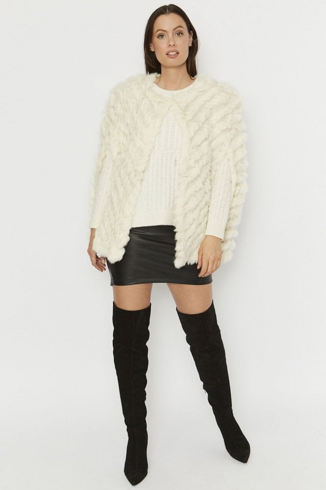 JAYLEY Cream Coney Fur and Faux Suede Cape