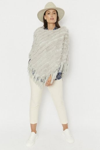Cream Coney Fur and Faux Suede Poncho