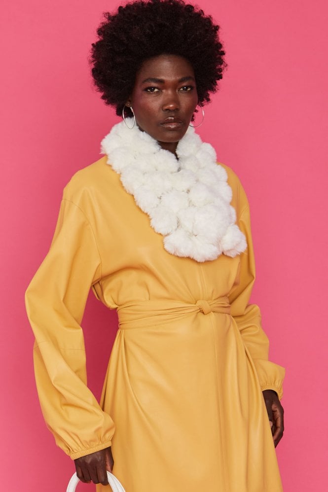 JAYLEY Cream Coney Fur Pom Detail Scarf