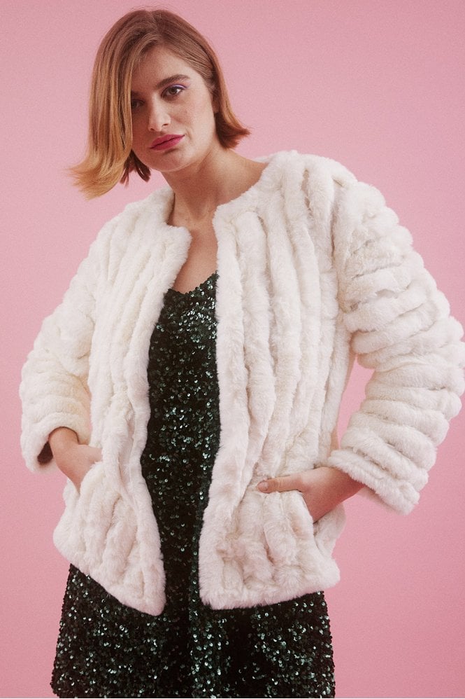 JAYLEY Cream Faux Fur Faux Suede Coat