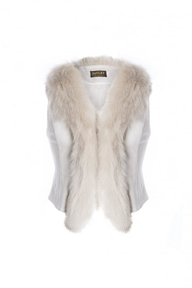 JAYLEY Cream Faux Fur Faux Suede Vest