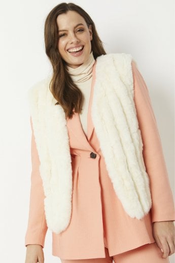 Cream Faux Fur Faux Suede Vertical Stripe Gilet | Waistcoat